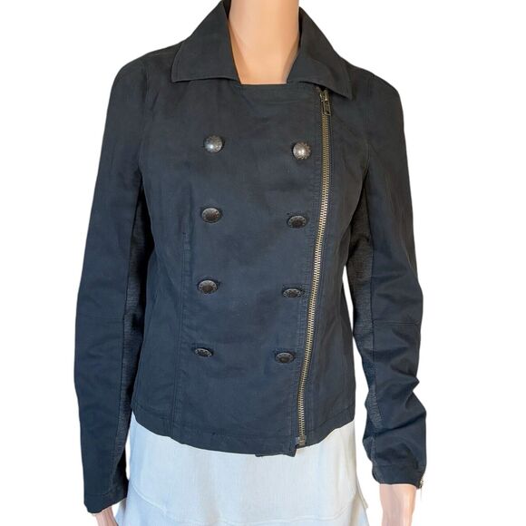 Free People Size 8 Black Cotton Moto Motorcycle Jacket Coat - Picture 1 of 9